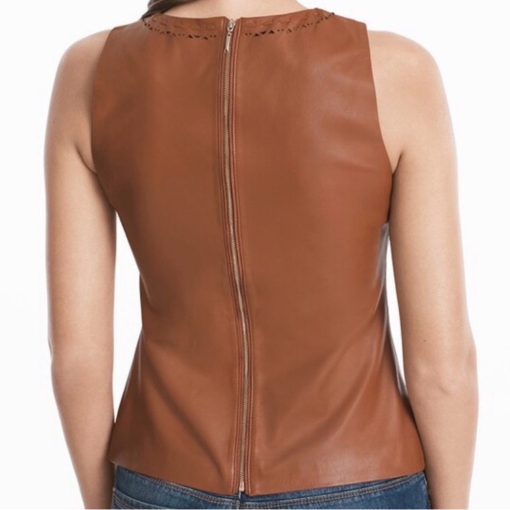 WHBM Laser-Cut Genuine Brown Leather Bodice Tank Top, 00 - Picture 2 of 9